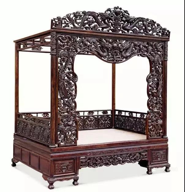 清 紅木龍鳳紋架子床