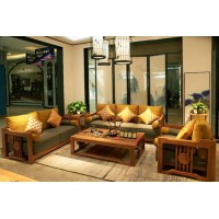 詩意東方新中式木配布沙發