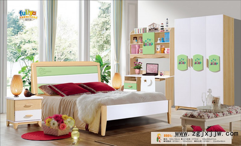 富利雅青少年北歐實木套房8901#(啞光白+墨綠色)