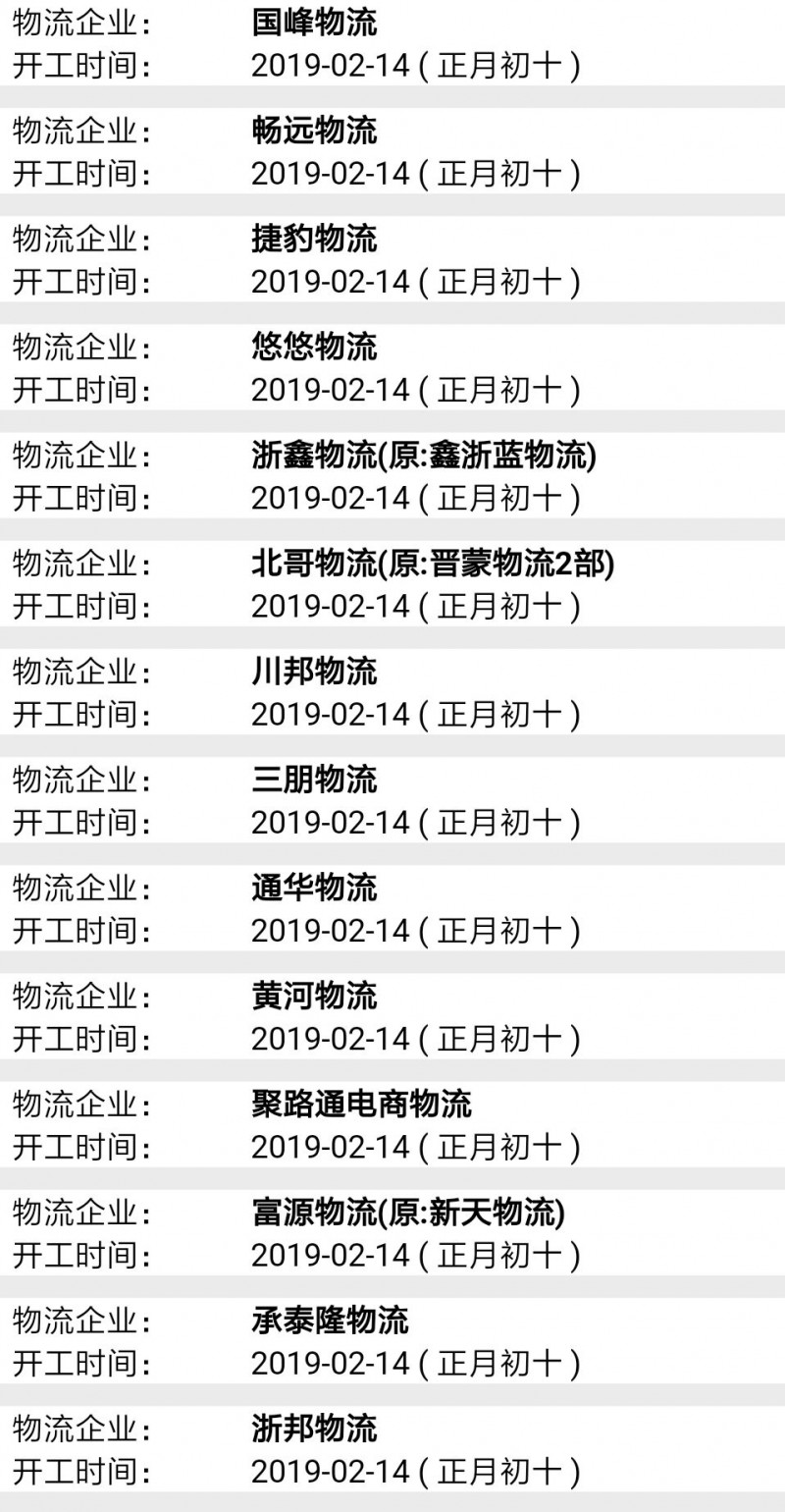 南康物流2019春節后開工時間表6