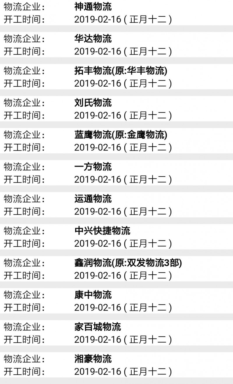 南康物流2019春節后開工時間表13