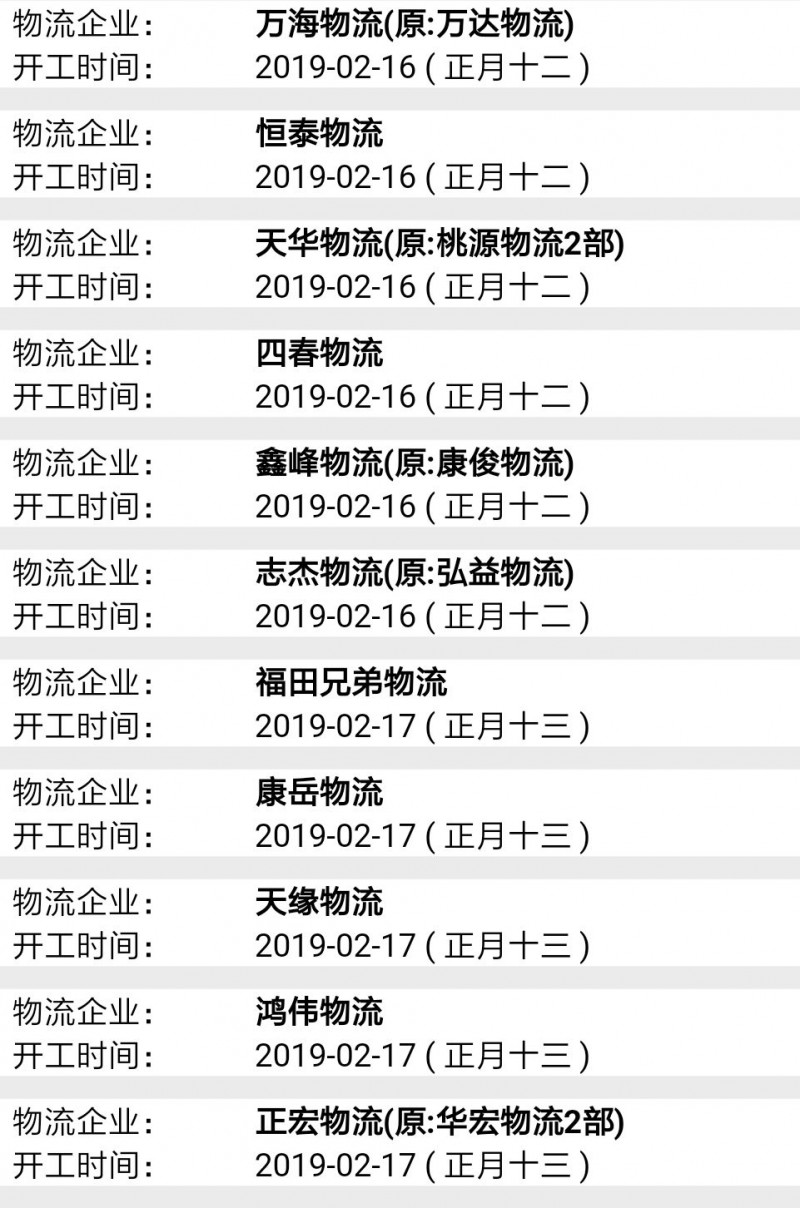 南康物流2019春節后開工時間表14