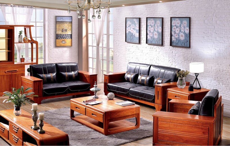 友億佳金絲檀木沙發（1+2+3）9802#真皮