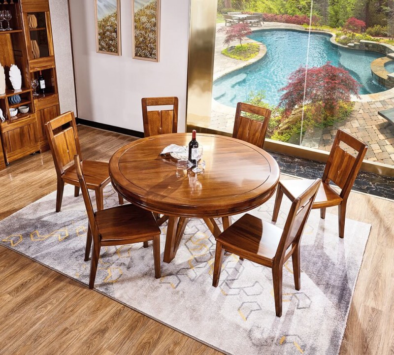 誰最美新德式金絲檀木圓餐桌8503#