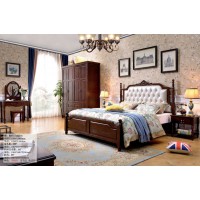 木佰創(chuàng)美式家具：胡桃色美式壓紋床018#（白拉扣）