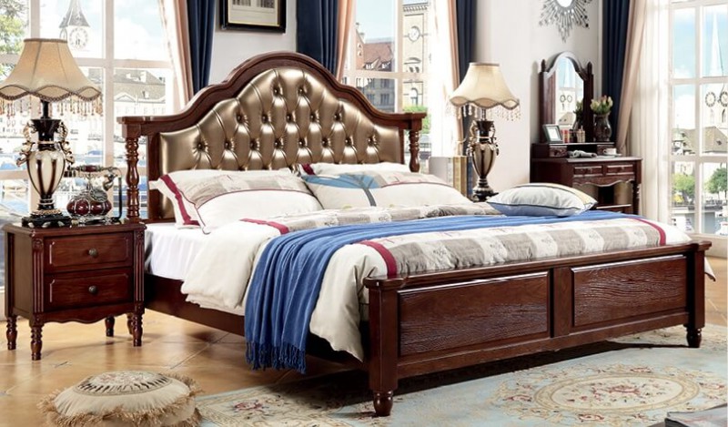 胡桃色美式壓紋床025#（咖啡皮拉扣）