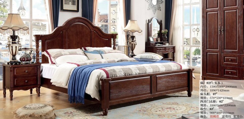 胡桃色美式壓紋床025#（實木）