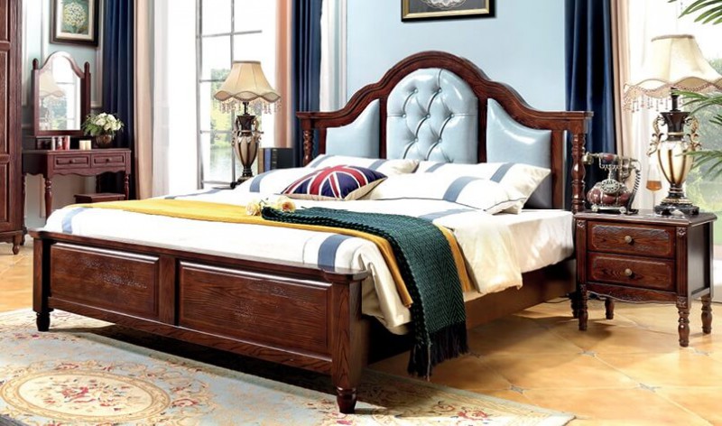 胡桃色美式壓紋床025#（油蠟淺藍皮）