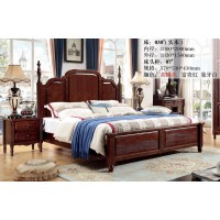 木佰創(chuàng)美式家具：胡桃色美式壓紋床038#（實木）