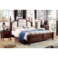 木佰創(chuàng)美式家具：胡桃色美式壓紋床038#（珍珠白拉扣）