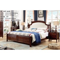 木佰創(chuàng)美式家具：胡桃色美式壓紋床039#（麻布）