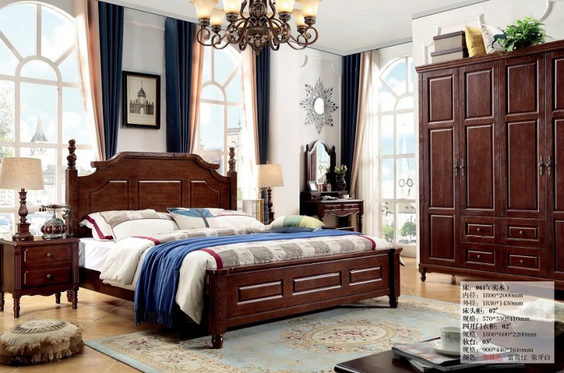 胡桃色美式壓紋床061#（實木）