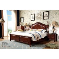 木佰創美式家具：胡桃色美式壓紋床063#（棕皮）