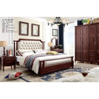 木佰創美式家具：胡桃色美式壓紋床068#（珍珠白拉扣）