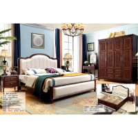 木佰創美式家具：胡桃色美式壓紋床069#（米白豎條）