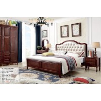 木佰創美式家具：胡桃色美式壓紋床069#（珍珠白拉扣）