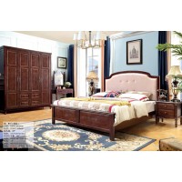 木佰創美式家具：胡桃色美式壓紋床071#（絨布）