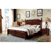 木佰創美式家具：胡桃色美式壓紋床072#（實木）