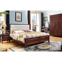 木佰創美式家具：胡桃色美式壓紋床073#（純白拉扣）