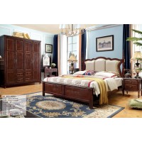 木佰創美式家具：胡桃色美式壓紋床075#（米黃皮）