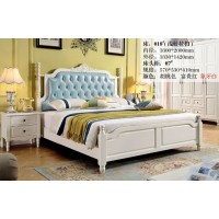 木佰創(chuàng)美式家具：象牙白美式壓紋床018#（淺藍(lán)拉扣）