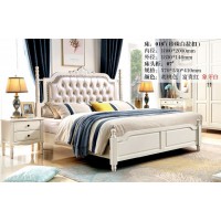 木佰創(chuàng)美式家具：象牙白美式壓紋床018#（珍珠白拉扣）