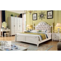 木佰創(chuàng)美式家具：象牙白美式壓紋床021#（珍珠白）