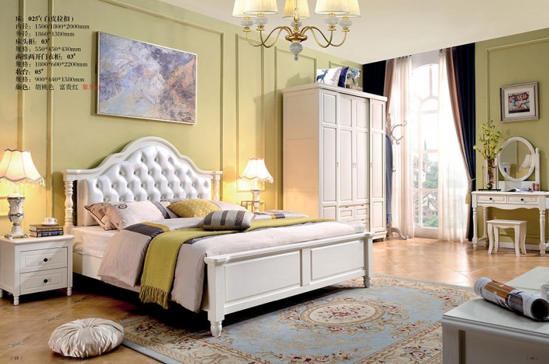 象牙白美式壓紋床025#（白皮拉扣）