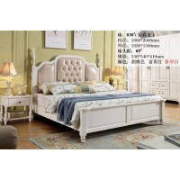 木佰創(chuàng)美式家具：象牙白美式壓紋床038#（仿真皮）