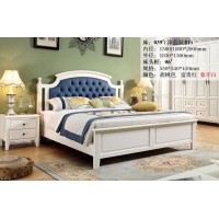 木佰創(chuàng)美式家具：象牙白美式壓紋床039#（深藍(lán)拉扣）