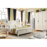 木佰創(chuàng)美式家具：象牙白美式壓紋床039#（實(shí)木）