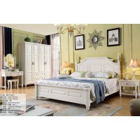 木佰創(chuàng)美式家具：象牙白美式壓紋床061#（實(shí)木）