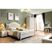 木佰創(chuàng)美式家具：象牙白美式壓紋床062#（淺黃拉扣）