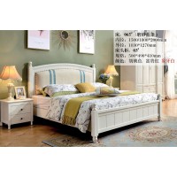 木佰創(chuàng)美式家具：象牙白美式壓紋床065#（磨砂藍(lán)條）