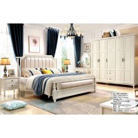 木佰創(chuàng)美式家具：象牙白美式壓紋床068#（米白豎條）