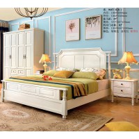 木佰創美式家具：象牙白美式壓紋床068#（實木）