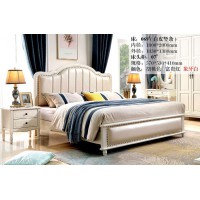 木佰創美式家具：象牙白美式壓紋床069#（白皮豎條）