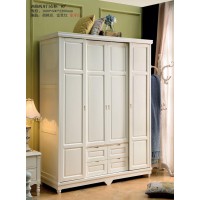 木佰創美式家具：象牙白美式壓紋兩推兩開門衣柜03#