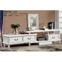 木佰創美式家具：象牙白美式壓紋伸縮電視柜A659#