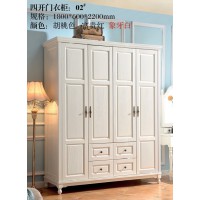 木佰創美式家具：象牙白美式壓紋四開門衣柜02#