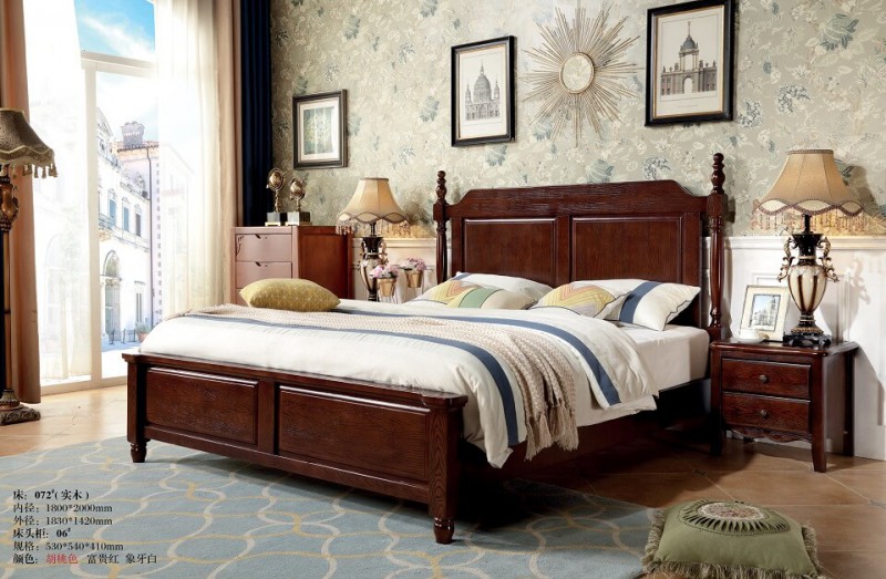 胡桃色美式壓紋床072#(實(shí)木)