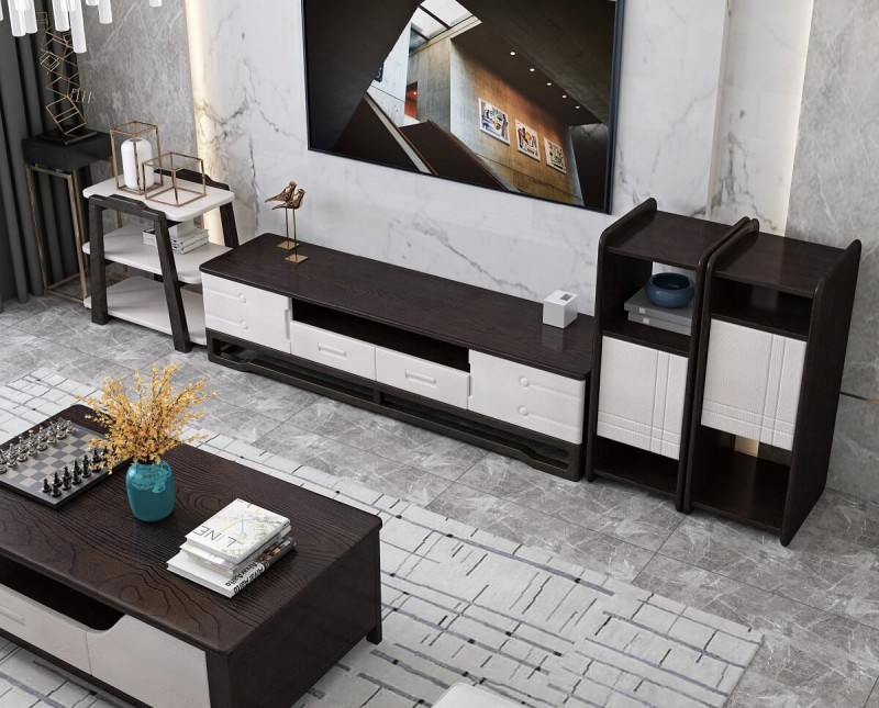 宣輝家具電視柜XHD001#（黑紫檀+米白色）
