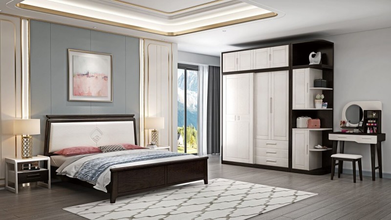 宣輝家具臥室系列床XH821#（黑紫檀+米白色）