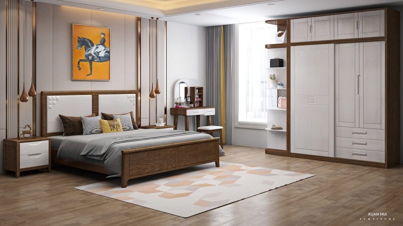 宣輝家具臥室系列床XH822#（胡桃色+米白色）