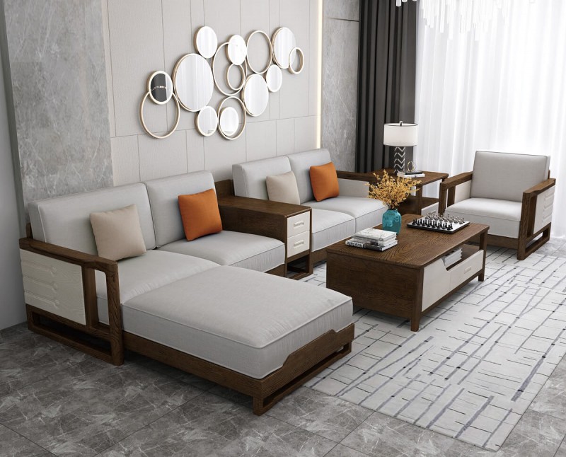 宣輝家具沙發XHK001#（胡桃色+米白色）