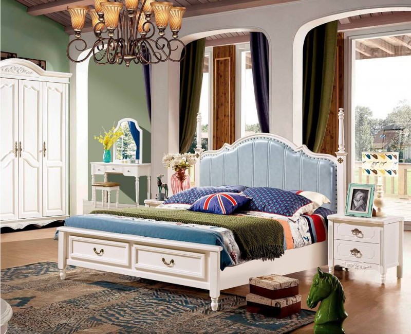 潤潼新美式家具9009#大床（水藍）