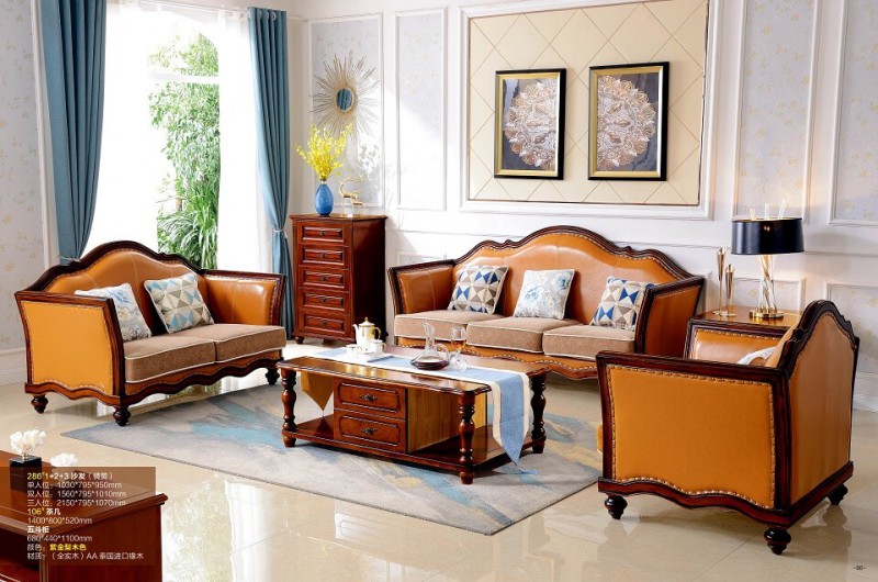潤潼新美式家具286#1+2+3沙發(fā)（橘黃）