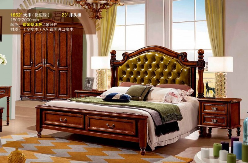 潤(rùn)潼新美式家具1852#大床（橄欖綠）
