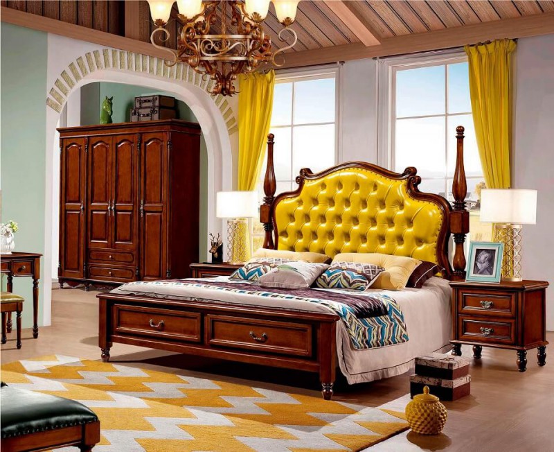 潤潼新美式家具1855#大床（淺黃）