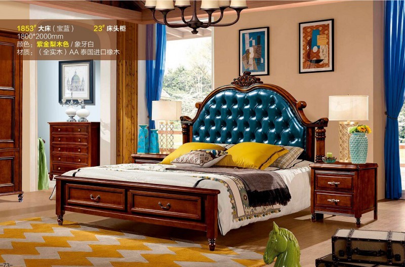 潤(rùn)潼新美式家具1853#大床（寶藍(lán)）